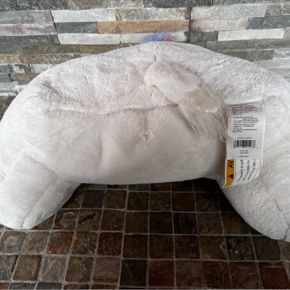 Large Plush Unicorn Backrest Pillow - White and Yellow - Picture 3 of 5